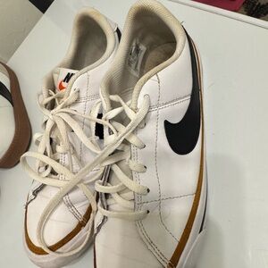 Nike Court Legacy Women’s  White Sneakers with Black and Brown Accents